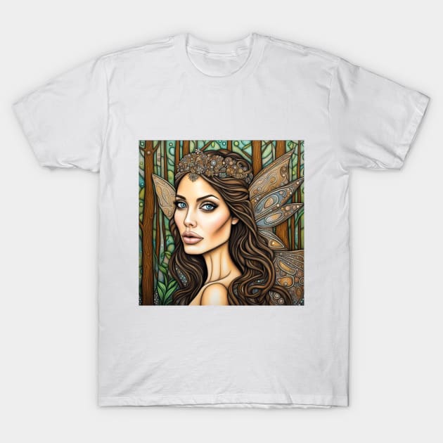 Angelina Jolie as a fairy in the woods T-Shirt by Colin-Bentham